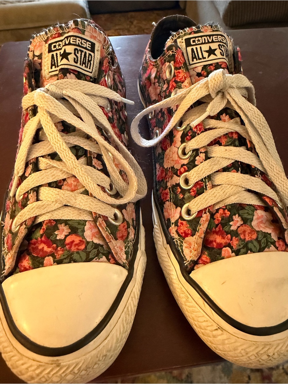 Converse Floral Low Top Sneakers - Black with Pink & Orange Flowers - Picture 8 of 11